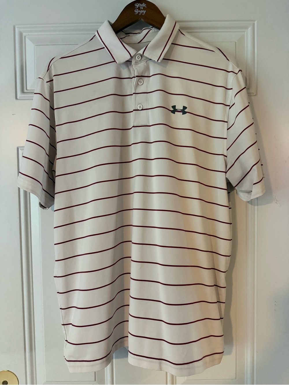 Under Armour White Polo with Burgundy Stripe Detail